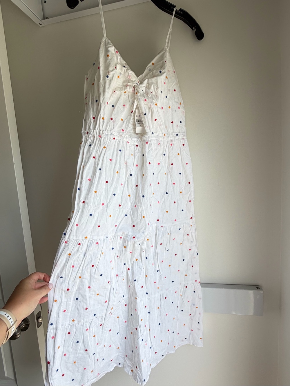 Womens White Sundress with Multicolor Dot Print